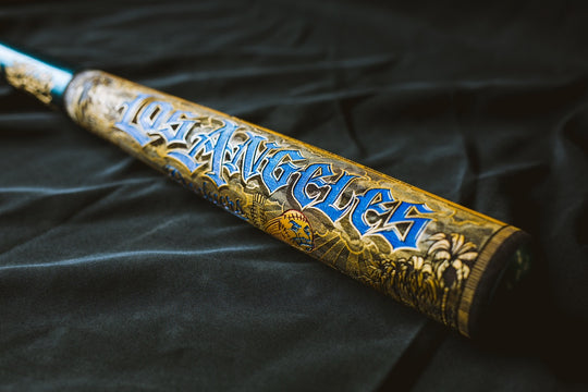 GOLD WORLD SERIES 2024 x LA DODGERS X MISTER CARTOON X PILLBOX FULL-SIZE HAND PAINTED & NUMBERED LIMITED EDITION COLLECTORS BAT