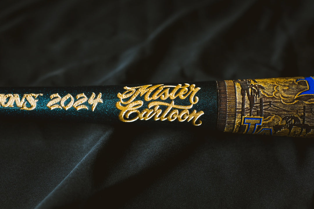 GOLD WORLD SERIES 2024 x LA DODGERS X MISTER CARTOON X PILLBOX FULL-SIZE HAND PAINTED & NUMBERED LIMITED EDITION COLLECTORS BAT