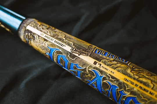 GOLD WORLD SERIES 2024 x LA DODGERS X MISTER CARTOON X PILLBOX FULL-SIZE HAND PAINTED & NUMBERED LIMITED EDITION COLLECTORS BAT