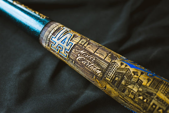 GOLD WORLD SERIES 2024 x LA DODGERS X MISTER CARTOON X PILLBOX FULL-SIZE HAND PAINTED & NUMBERED LIMITED EDITION COLLECTORS BAT