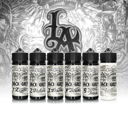 Bishop x Mister Cartoon Nocturnal Ink – Black & Grey 4 oz Ink Set - Toons Mart