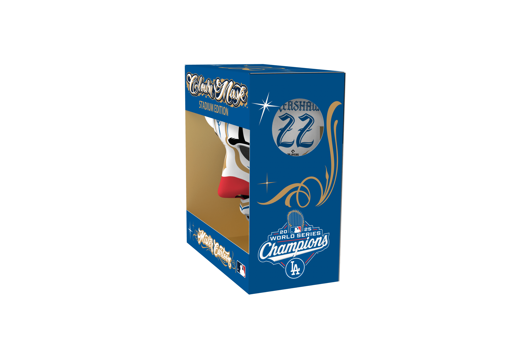 Mister Cartoon Clown Mask - Stadium Edition - Los Angeles Dodgers WSC’25 Name & Number - Kershaw - Toons Mart